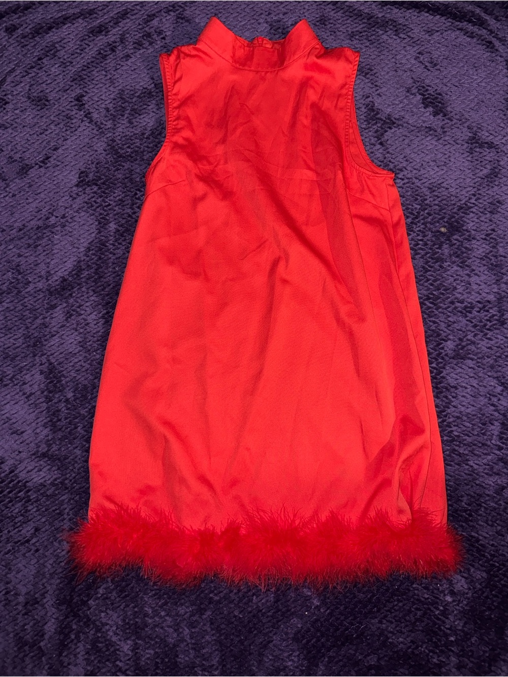 Red Feather Trim Sleeveless Mini Dress